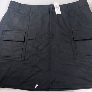 LOFT Women's 14 Black Cargo Mini Skirt Utility Pockets Button Fly NWTS Moto